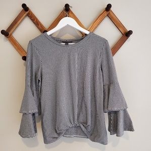 Ruffled Long Sleeved Stripped Shirt